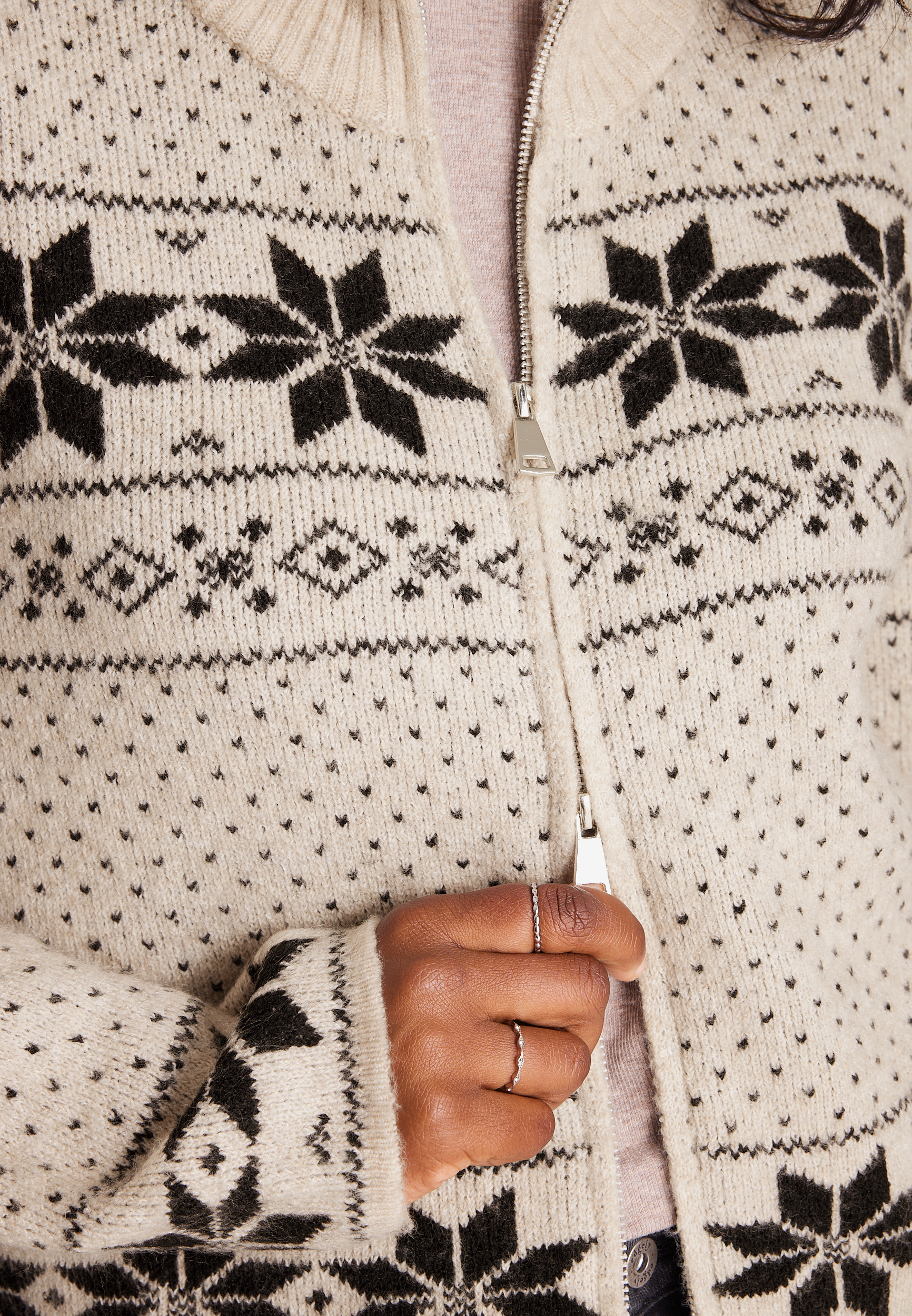 Mixed Snowflake Fair Isle Zip Front Cardigan, C1246, large