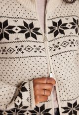 Mixed Snowflake Fair Isle Zip Front Cardigan, C1246, small