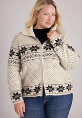 Plus Size Mixed Snowflake Fair Isle Zip Front Cardigan, C1246, small