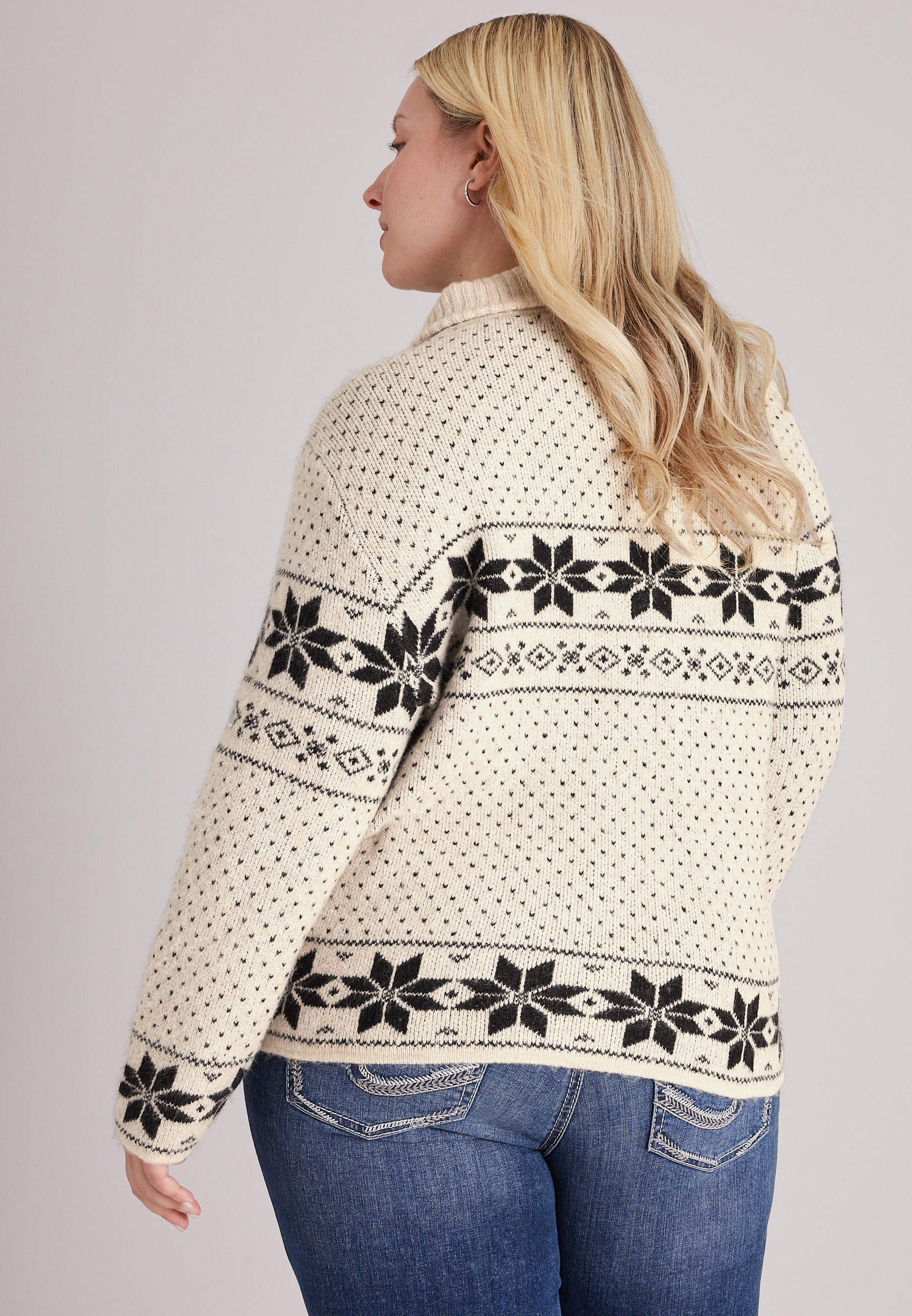 Plus Size Mixed Snowflake Fair Isle Zip Front Cardigan, C1246, large