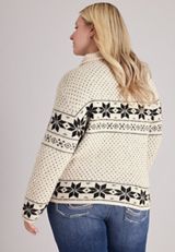 Plus Size Mixed Snowflake Fair Isle Zip Front Cardigan, C1246, small
