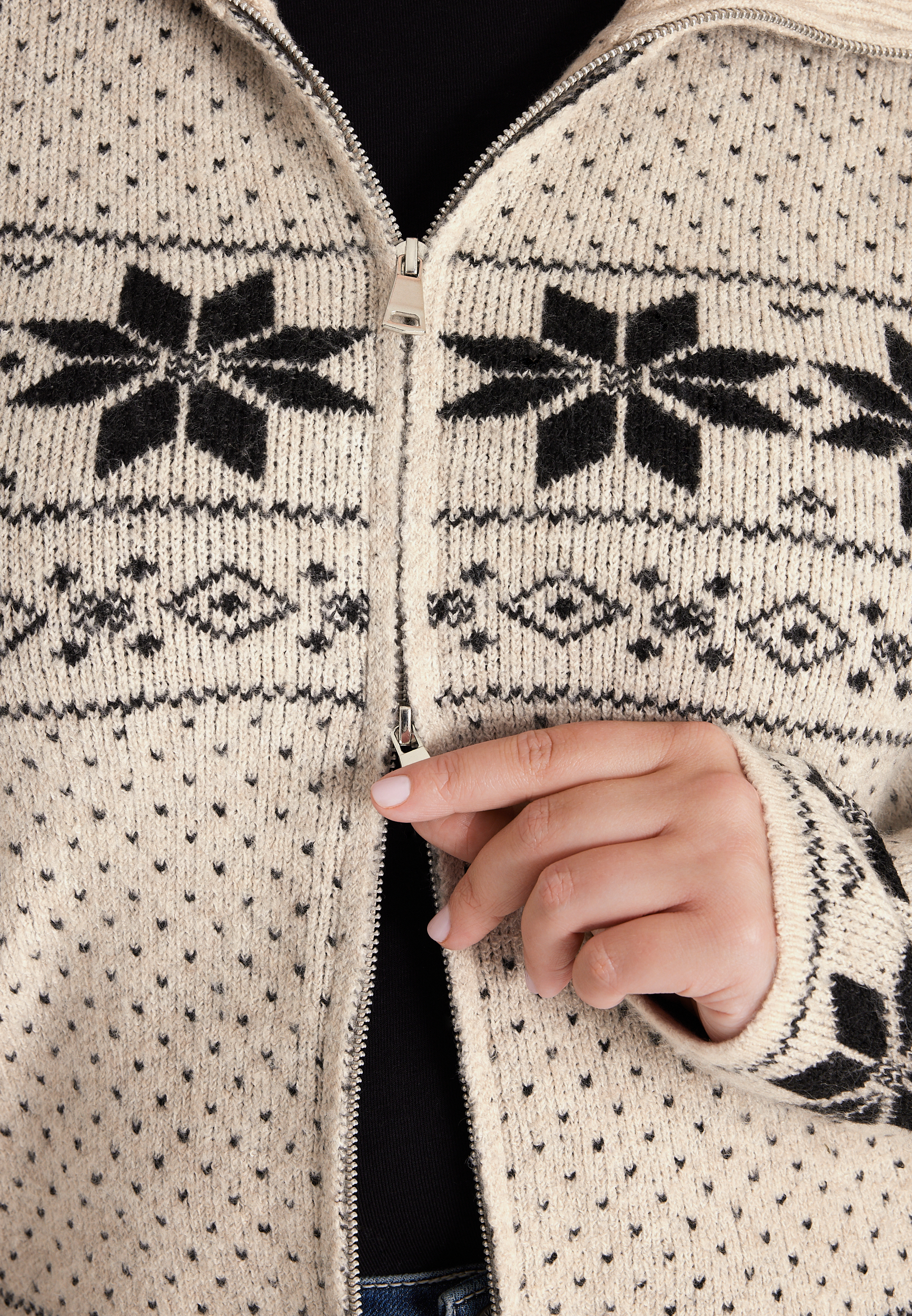 Plus Size Mixed Snowflake Fair Isle Zip Front Cardigan, C1246, large