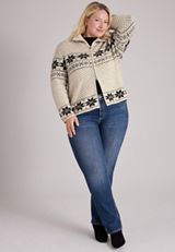 Plus Size Mixed Snowflake Fair Isle Zip Front Cardigan, C1246, small