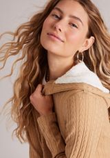 Sherpa Hooded Cable Cardigan, AMPHORA, small