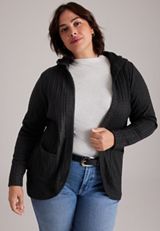 Plus Size Sherpa Hooded Cable Cardigan, C106, small