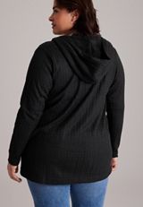 Plus Size Sherpa Hooded Cable Cardigan, C106, small