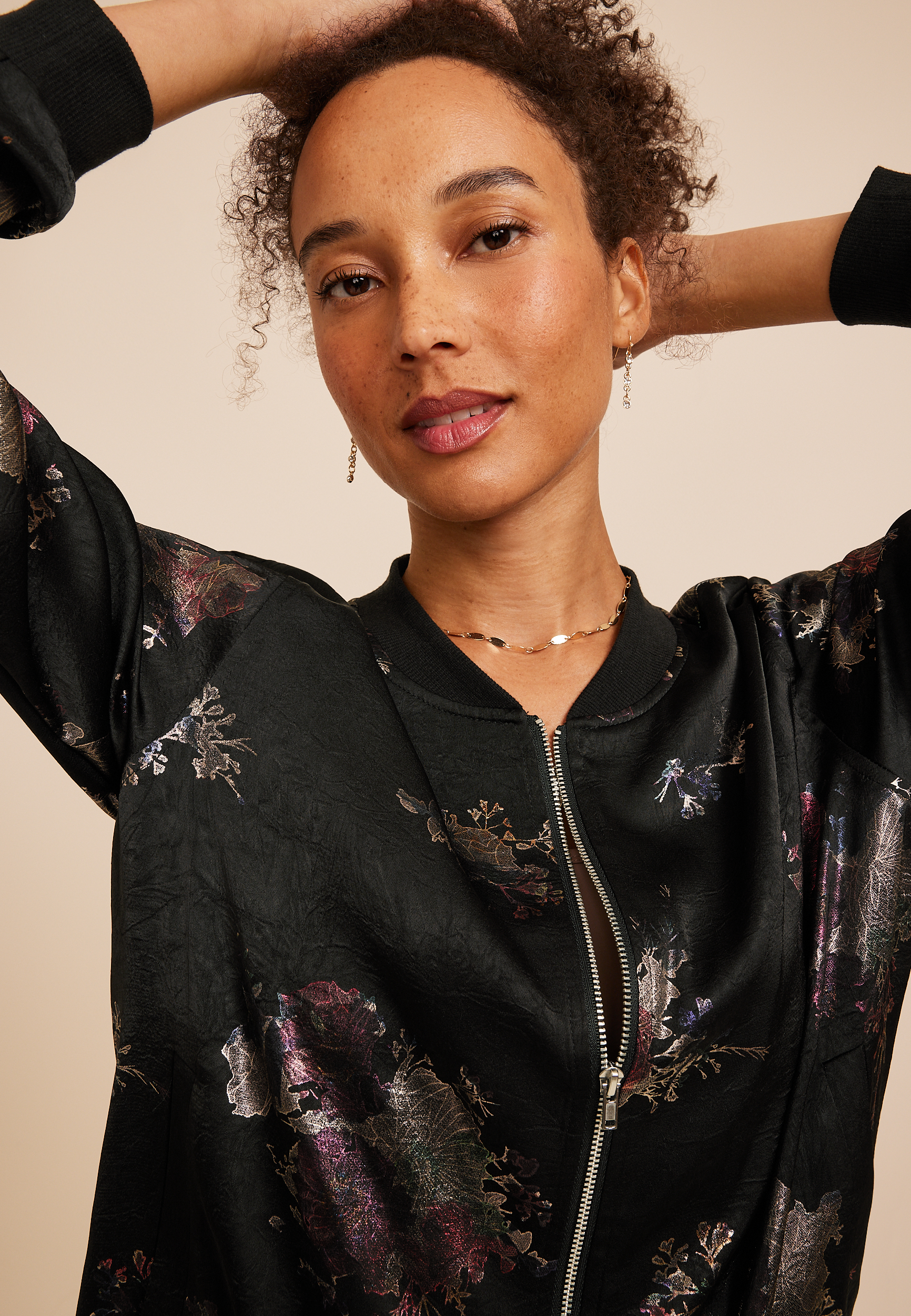 Studio Y Foil Floral Bomber Jacket, C1756, large