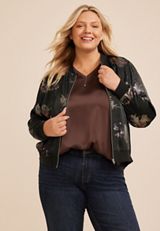 Plus Size Studio Y Foil Floral Bomber Jacket, C1756, small