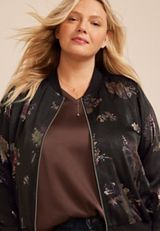 Plus Size Studio Y Foil Floral Bomber Jacket, C1756, small