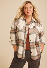 Plus Size Plaid Button Down Shirt, C8493, small