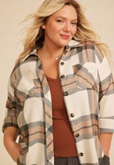 Plus Size Plaid Button Down Shirt, C8493, small