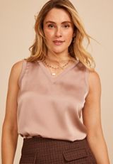 Satin Front V Neck Tank Top, C5341, small