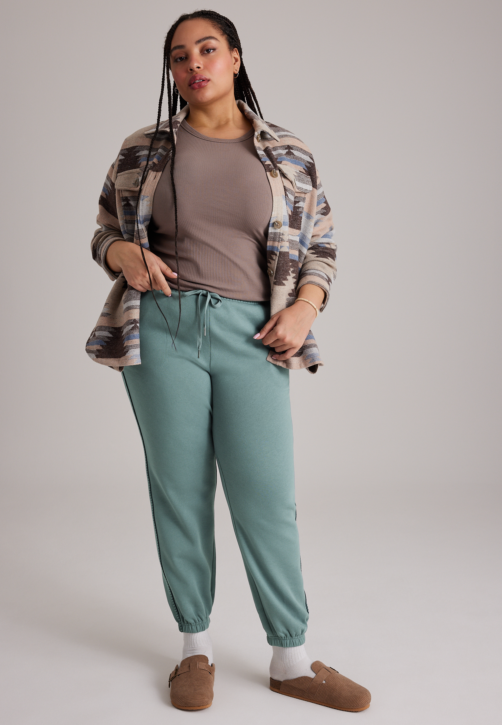 Plus Size High Rise Whipstitch Jogger Pants, C7076, large