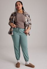 Plus Size High Rise Whipstitch Jogger Pants, C7076, small