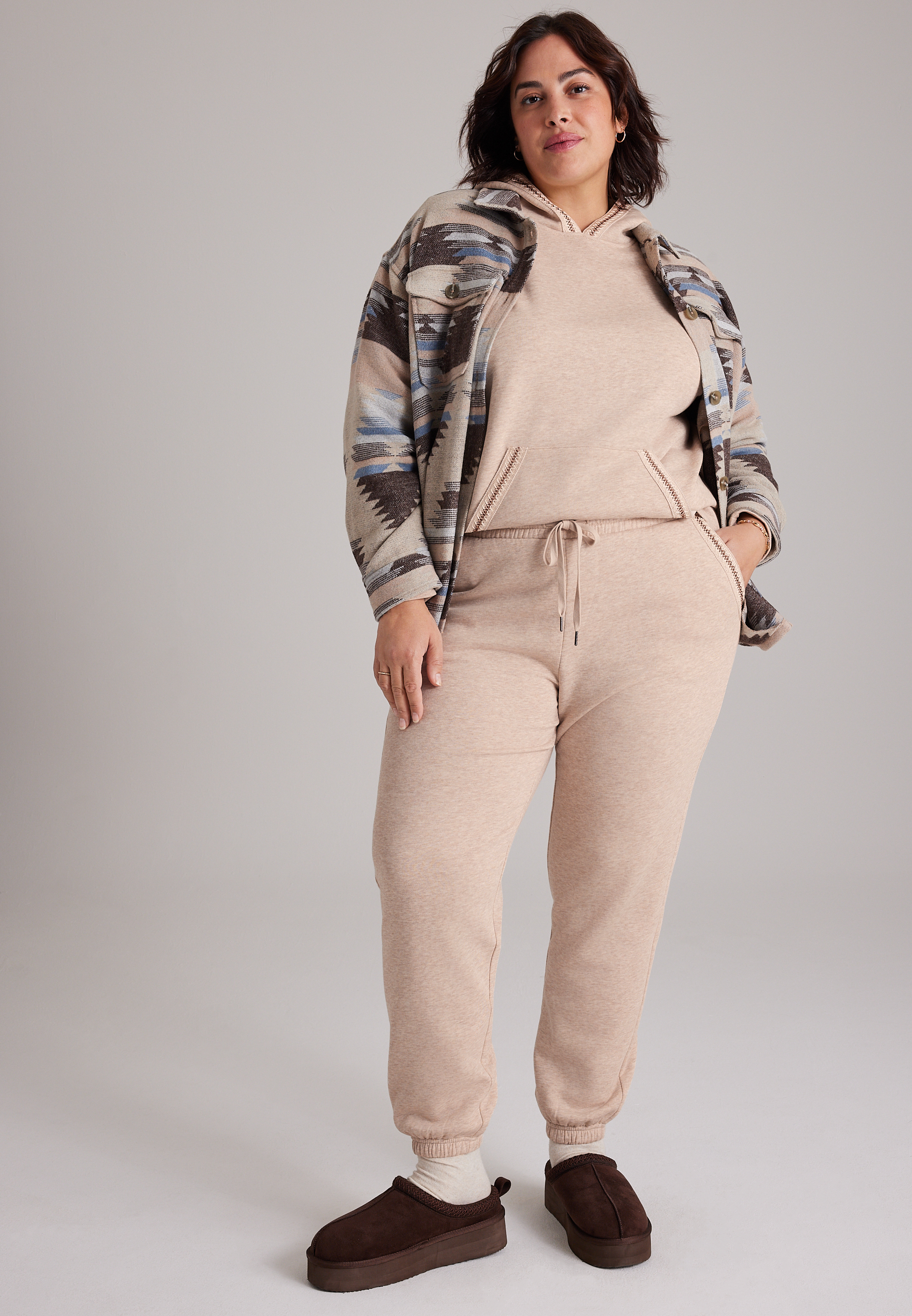 Plus Size High Rise Whipstitch Pocket Trim Joggers, C2445, large
