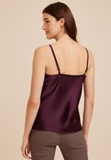 Satin V Neck Cami Tank Top, POTENT PURPLE, small