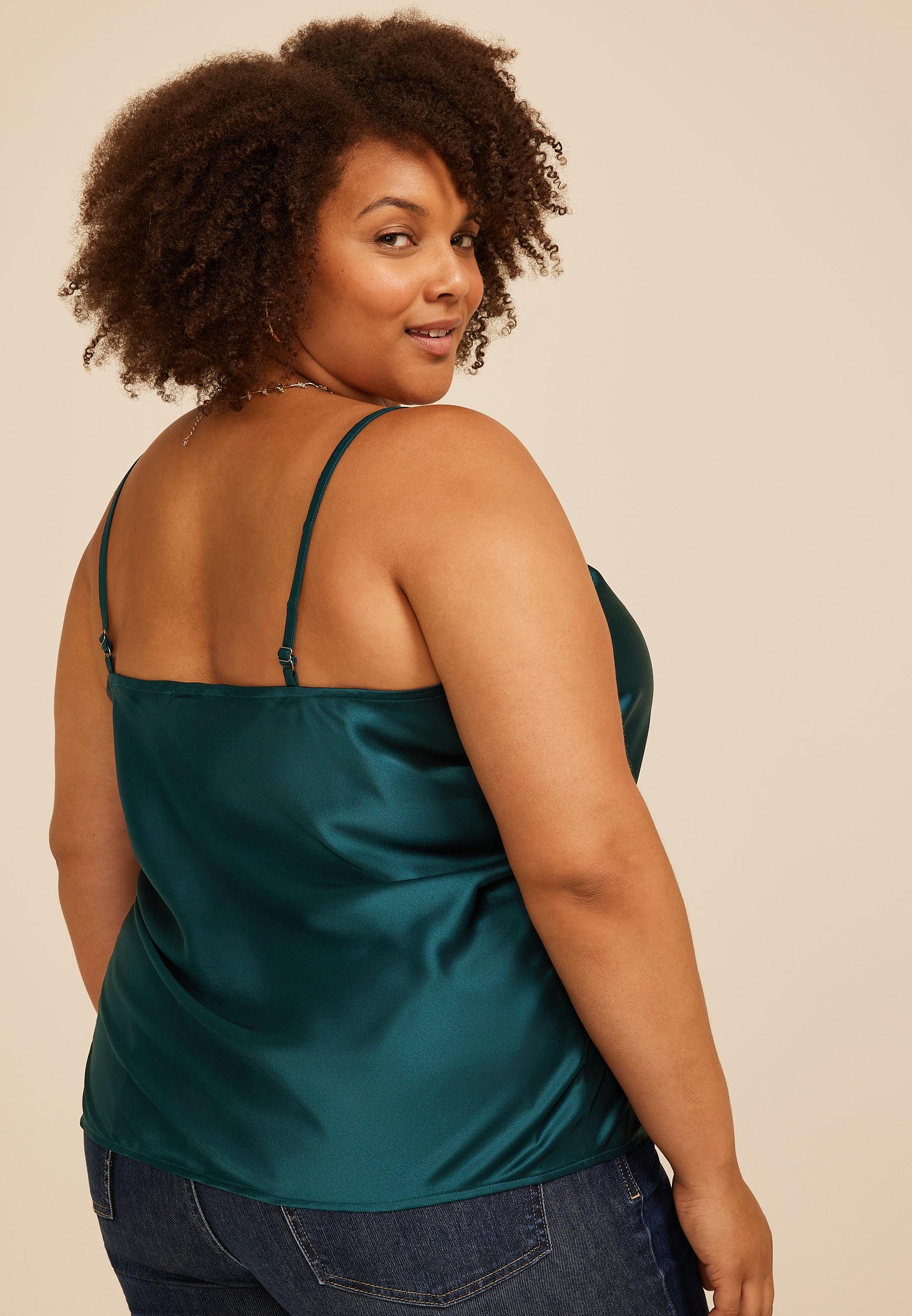 Plus Size Satin V Neck Cami Tank Top, C3784, large