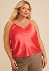 Plus Size Satin V Neck Cami Tank Top, C2011, small