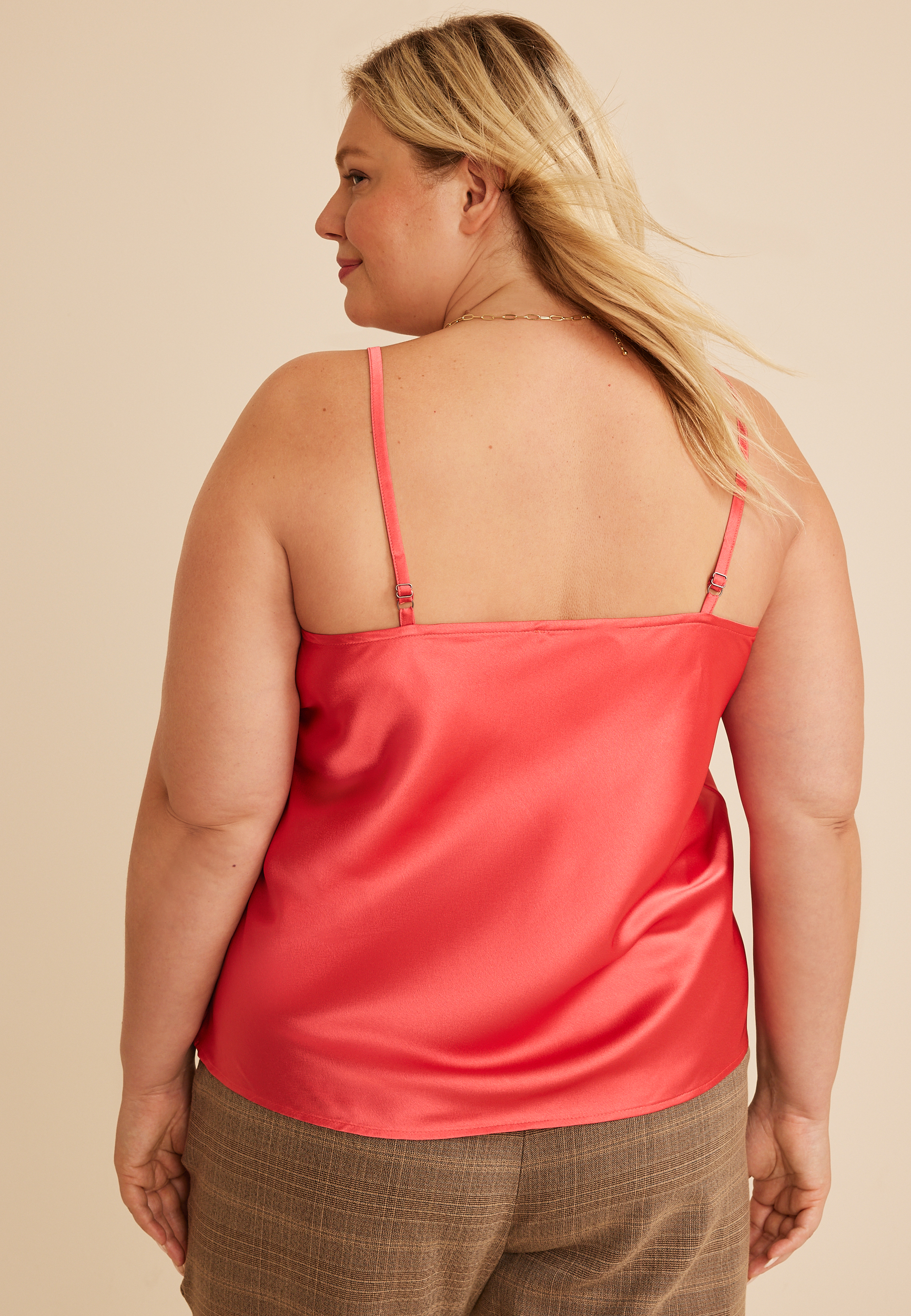 Plus Size Satin V Neck Cami Tank Top, C2011, large