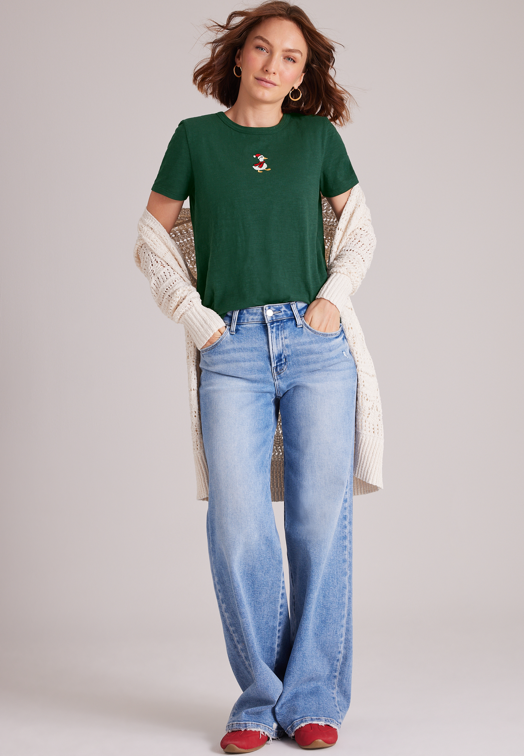 Holiday Duck Embroidered Graphic Tee, C7147, large