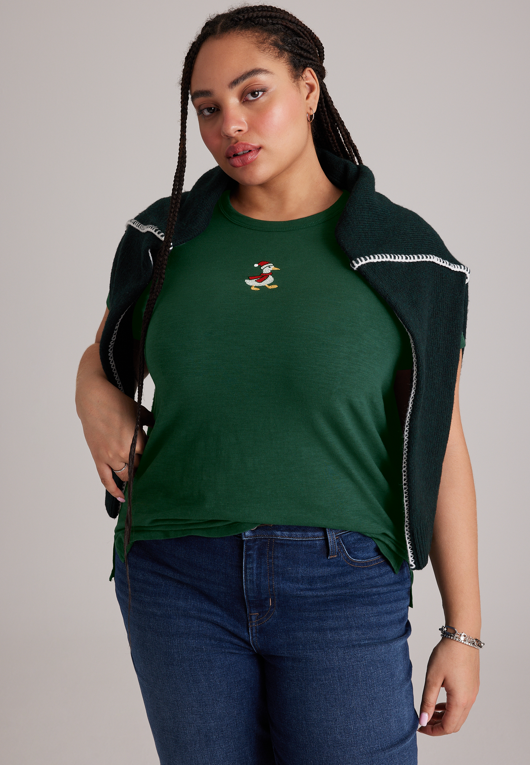 Plus Size Holiday Duck Embroidered Graphic Tee, C7147, large
