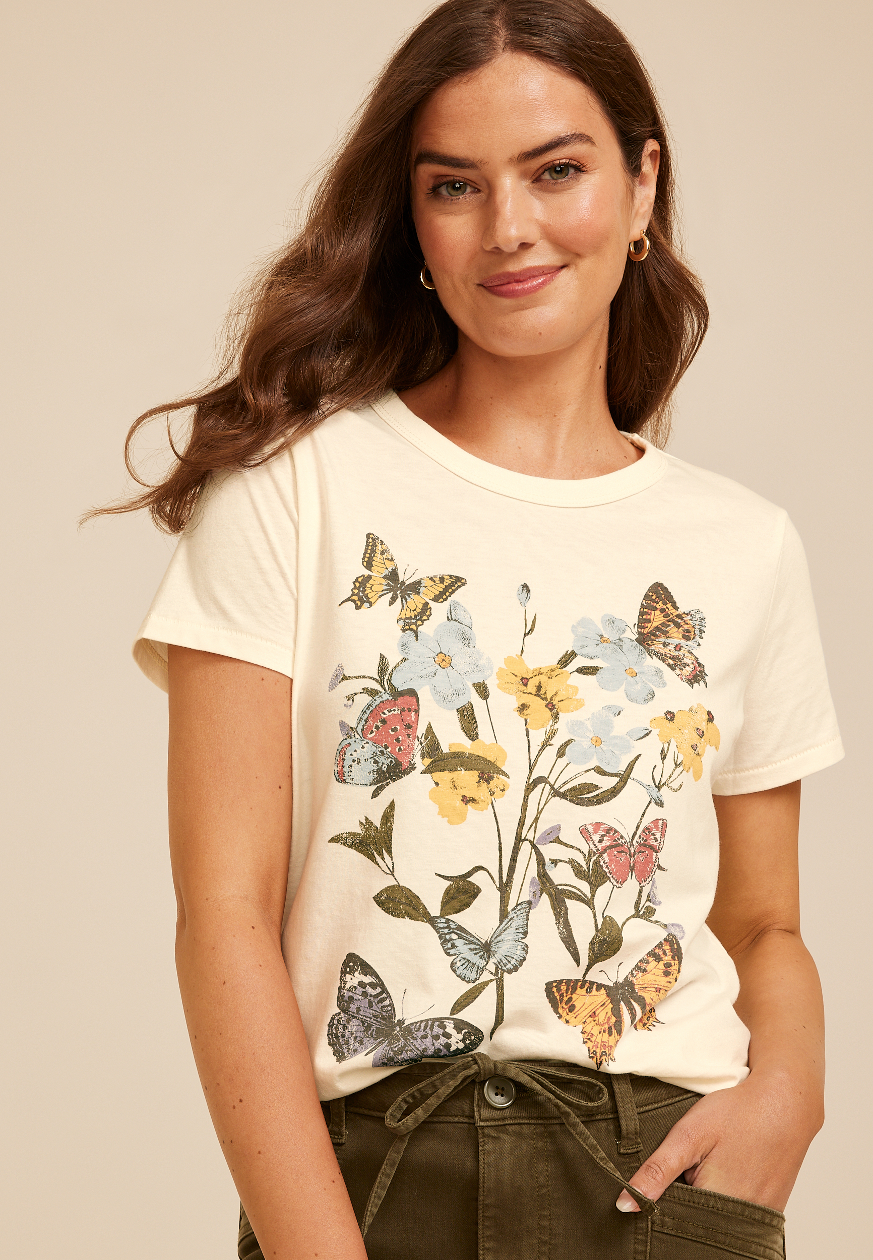 Floral Butterfly Classic Fit Graphic Tee, C2789, large