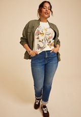 Plus Size Floral Butterfly Classic Fit Graphic Tee, C2789, small