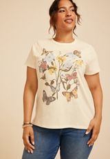 Plus Size Floral Butterfly Classic Fit Graphic Tee, C2789, small