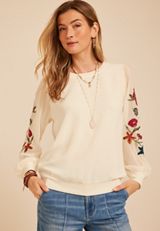 Floral Embroidered Sleeve Blouse, C1524, small