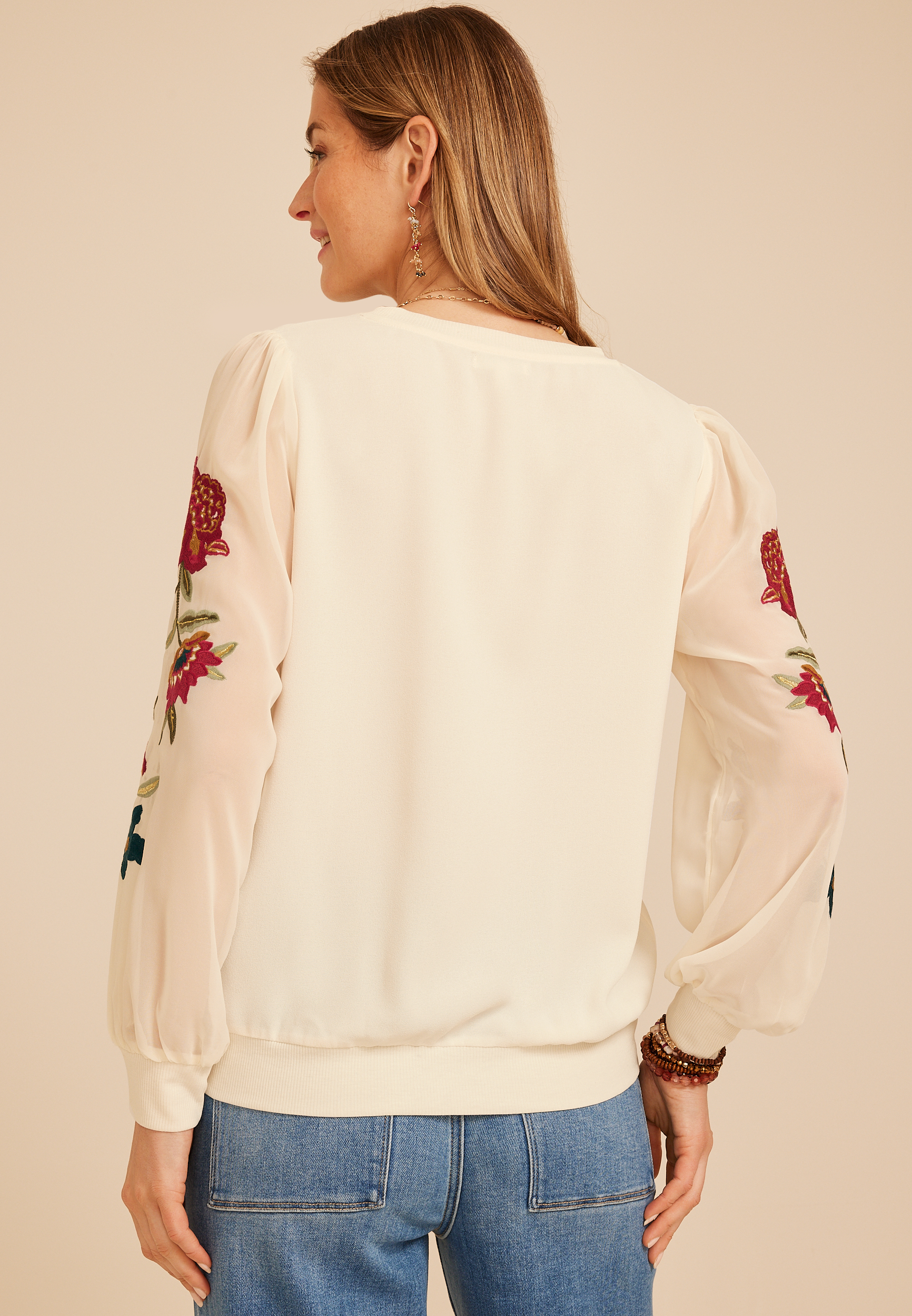 Floral Embroidered Sleeve Blouse, C1524, large