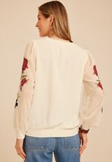 Floral Embroidered Sleeve Blouse, C1524, small