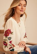 Floral Embroidered Sleeve Blouse, C1524, small