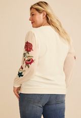 Plus Size Floral Embroidered Sleeve Blouse, C1524, small