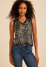 Satin Front Dot Print V Neck Tank Top, C1756, small
