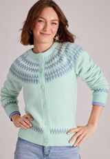 Fair Isle Yoke Button Front Cardigan, C5208, small