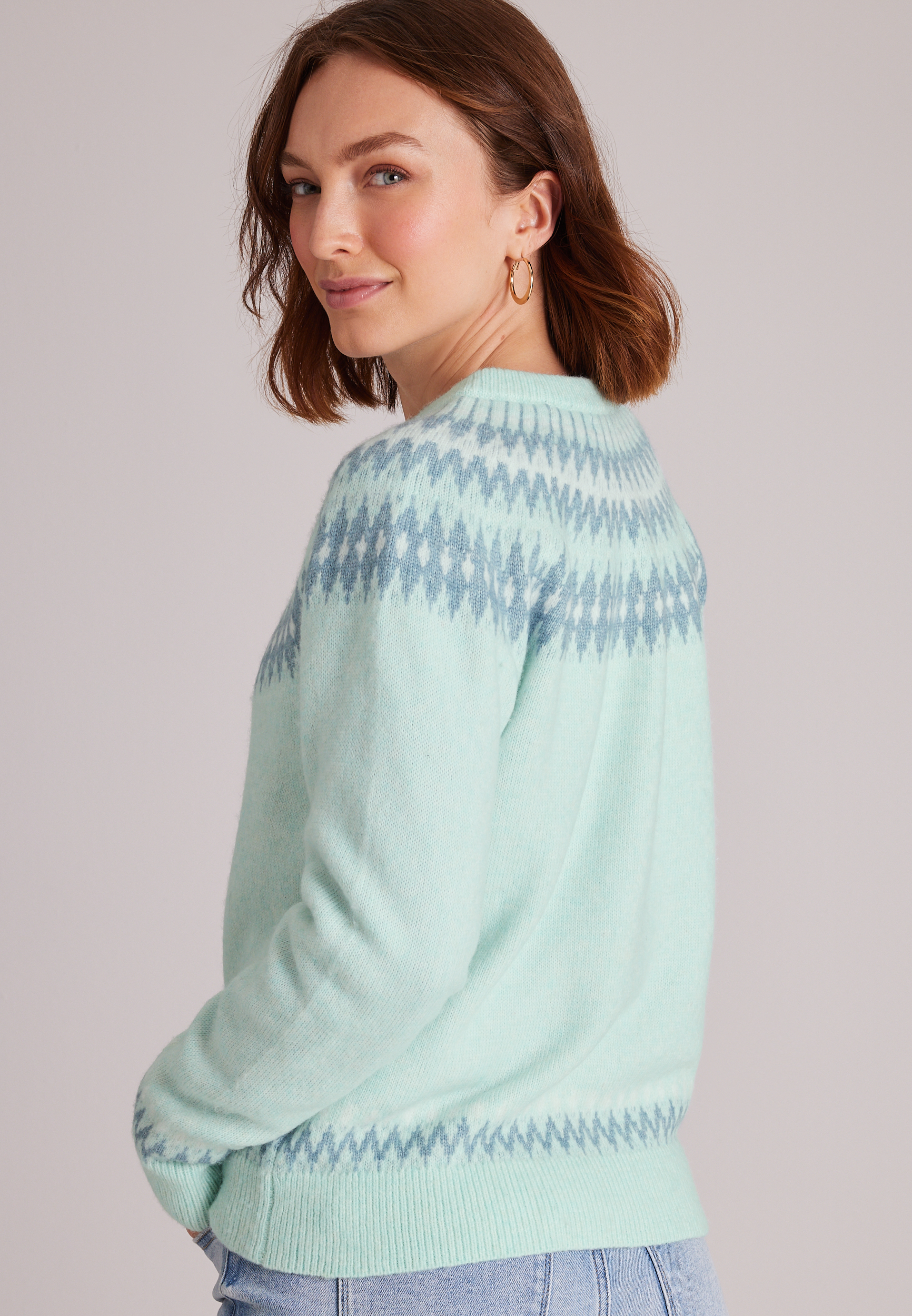 Fair Isle Yoke Button Front Cardigan, C5208, large