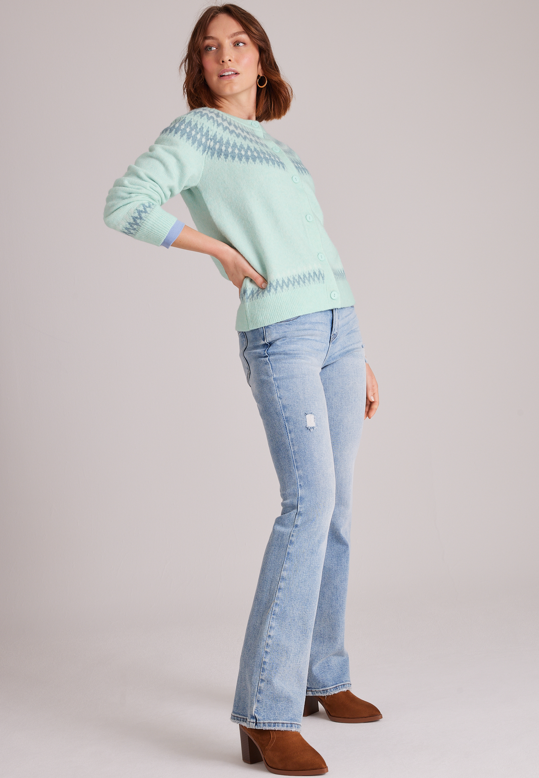Fair Isle Yoke Button Front Cardigan, C5208, large