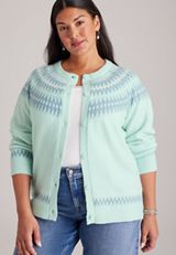Plus Size Fair Isle Yoke Button Front Cardigan, C5208, small