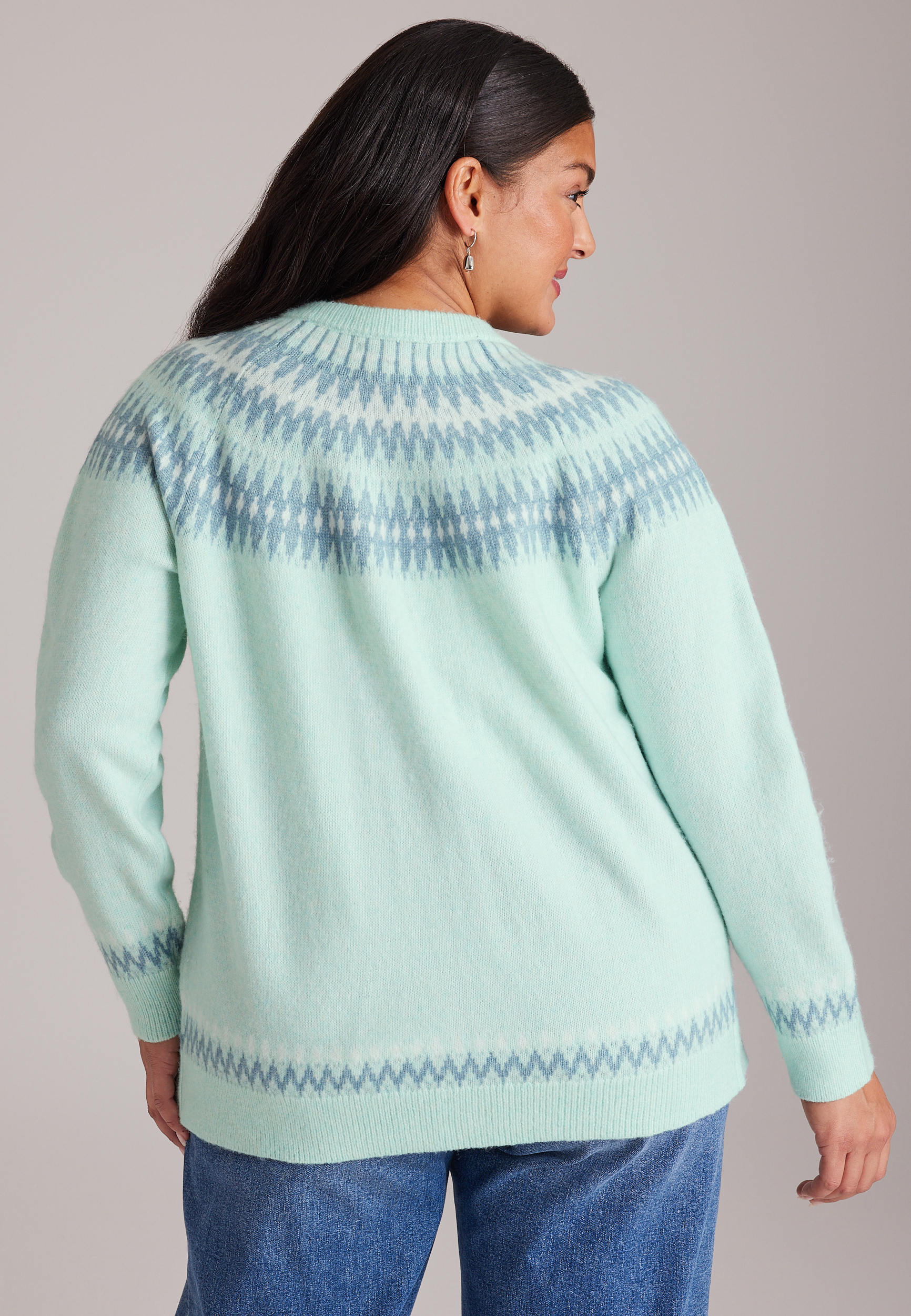 Plus Size Fair Isle Yoke Button Front Cardigan, C5208, large