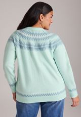 Plus Size Fair Isle Yoke Button Front Cardigan, C5208, small