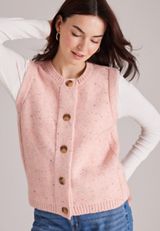 Speckled Button Front Sweater Vest, C9095, small