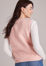 Speckled Button Front Sweater Vest, C9095, small