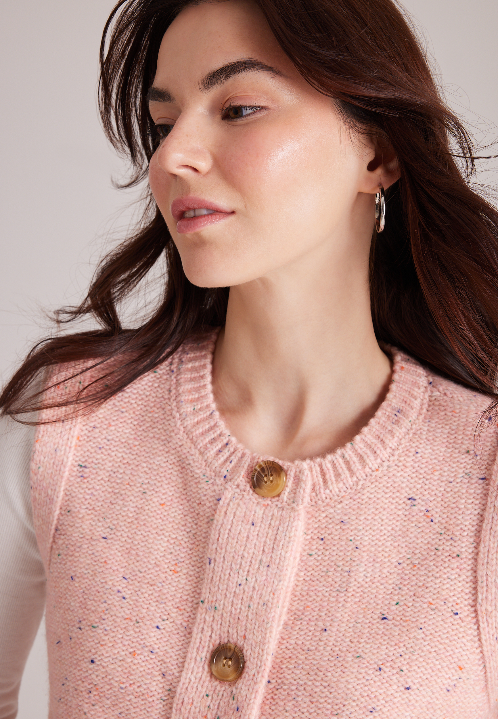 Speckled Button Front Sweater Vest, C9095, large