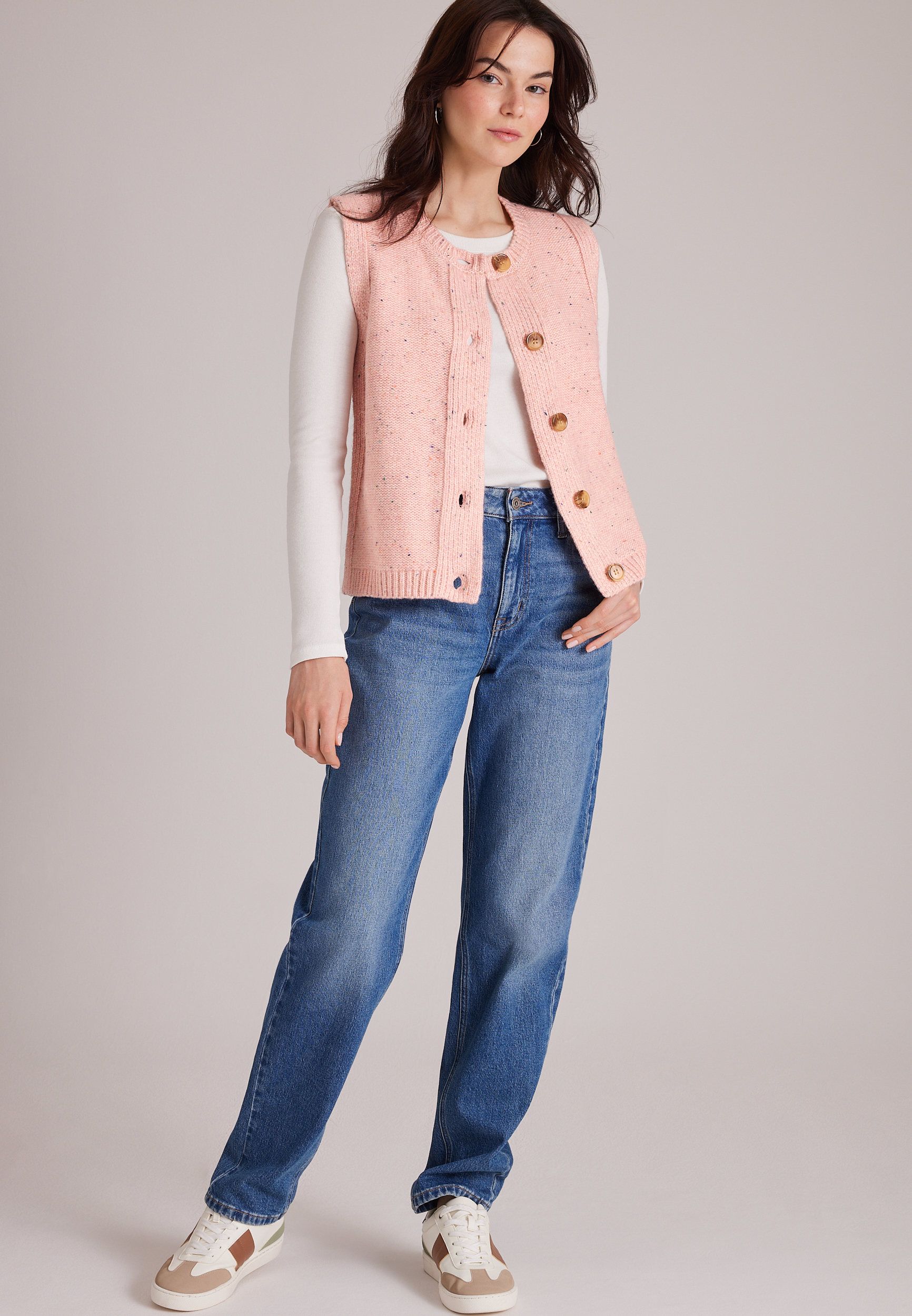 Speckled Button Front Sweater Vest, C9095, large
