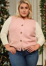 Plus Size Speckled Button Front Sweater Vest, C9095, small