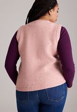 Plus Size Speckled Button Front Sweater Vest, C9095, small