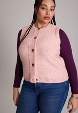 Plus Size Speckled Button Front Sweater Vest, C9095, small