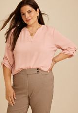 Plus Size Atwood 3/4 Sleeve Popover Blouse, C5623, small