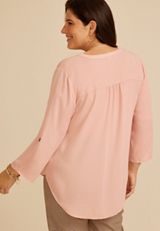 Plus Size Atwood 3/4 Sleeve Popover Blouse, C5623, small