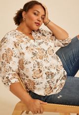 Plus Size Atwood Floral 3/4 Sleeve Popover Blouse, C5872, small